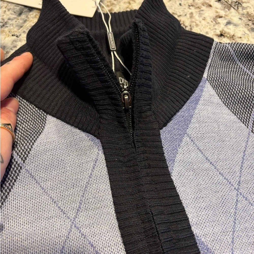 Men's Classic Black and Gray Argyle 1/4 Zip-Up Sweater